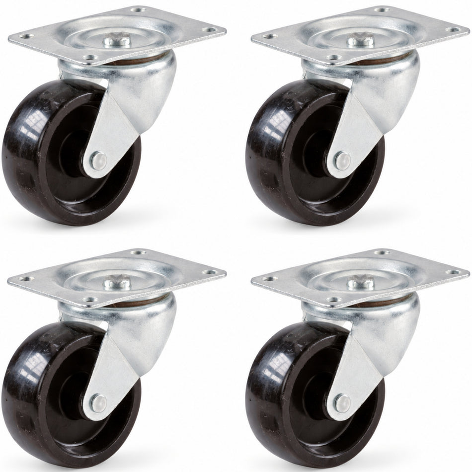 Swivel Castor Wheels 32mm Diameter, Plate Fixing, 18kg Load - 4 Pack