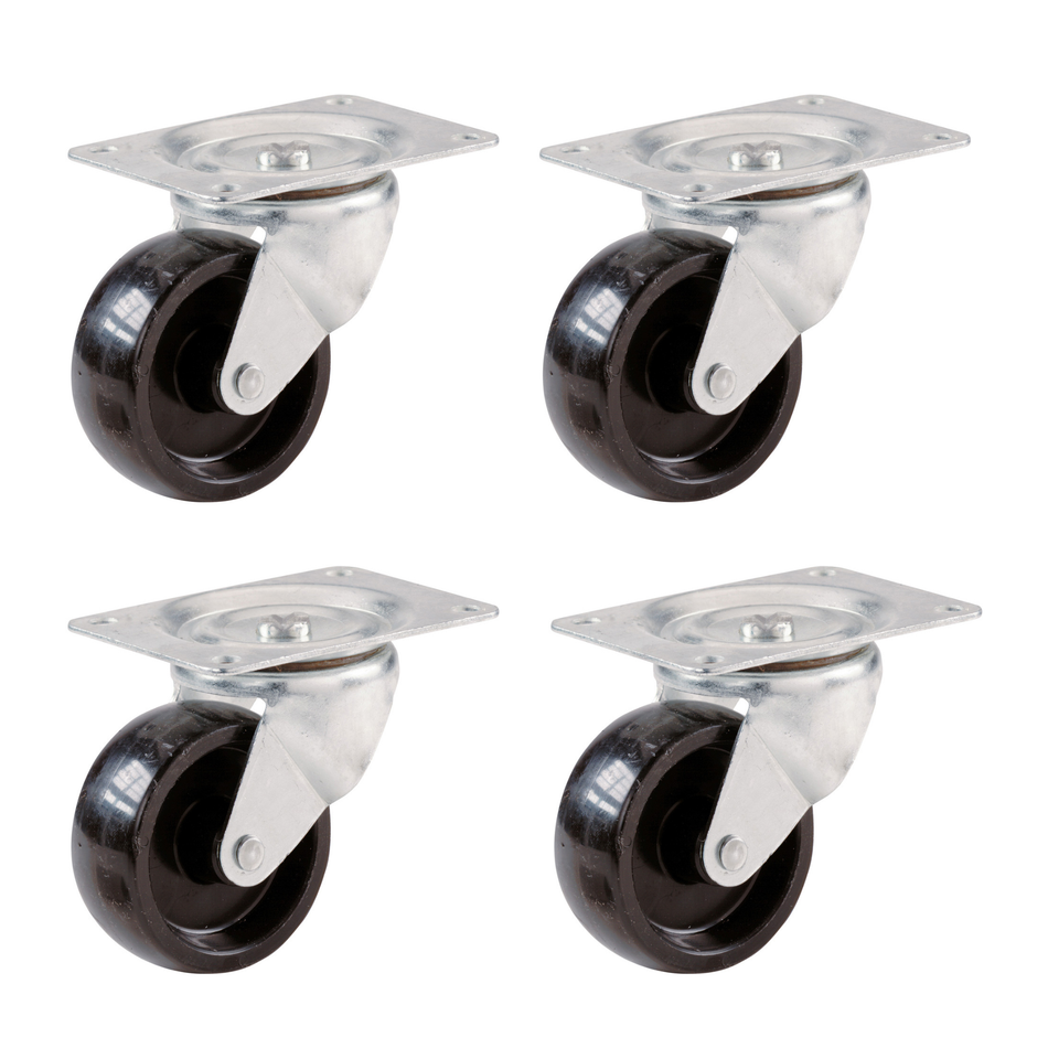 Swivel Castor Wheels 32mm Diameter, Plate Fixing, 18kg Load - 4 Pack