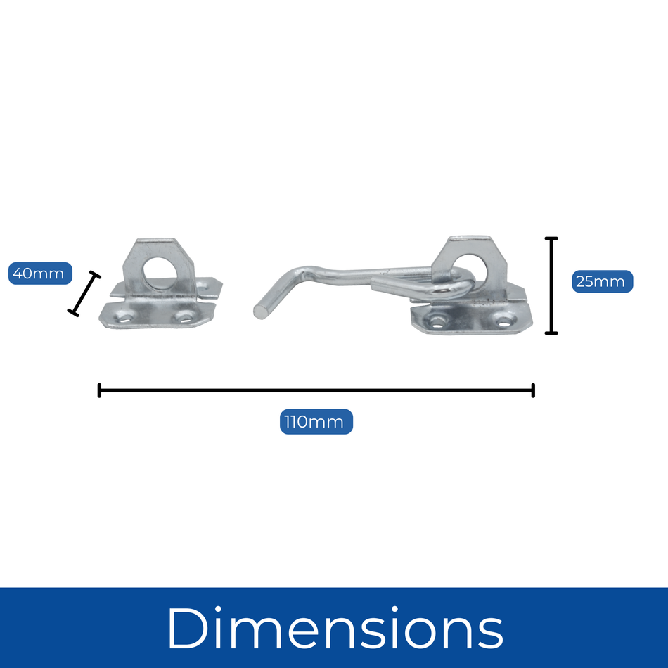 Wire Cabin Hook Eye Latch 3 Inch (75mm) Gate & Door Lock - Zinc Plated