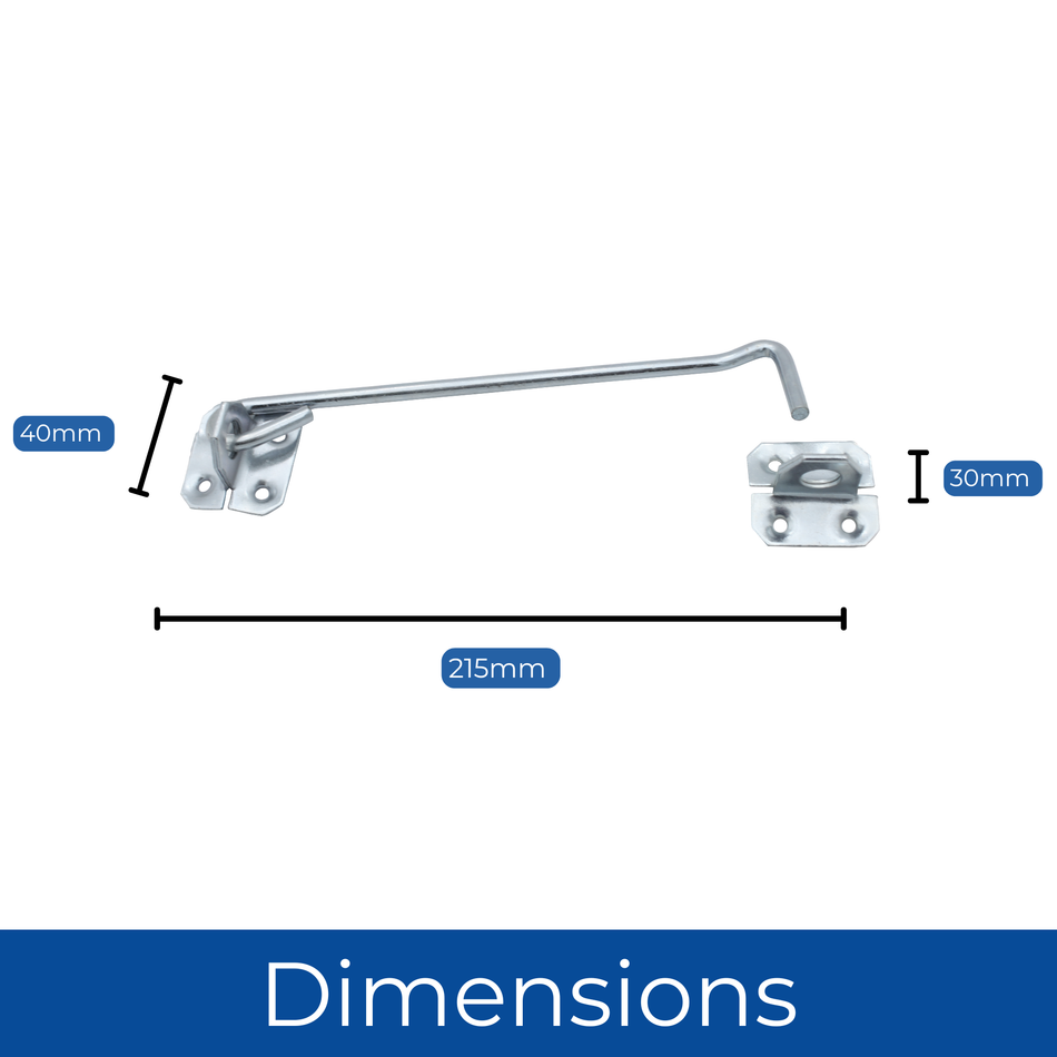 Wire Cabin Hook Eye Latch 8 Inch (200mm) Gate & Door Lock - Zinc Plated