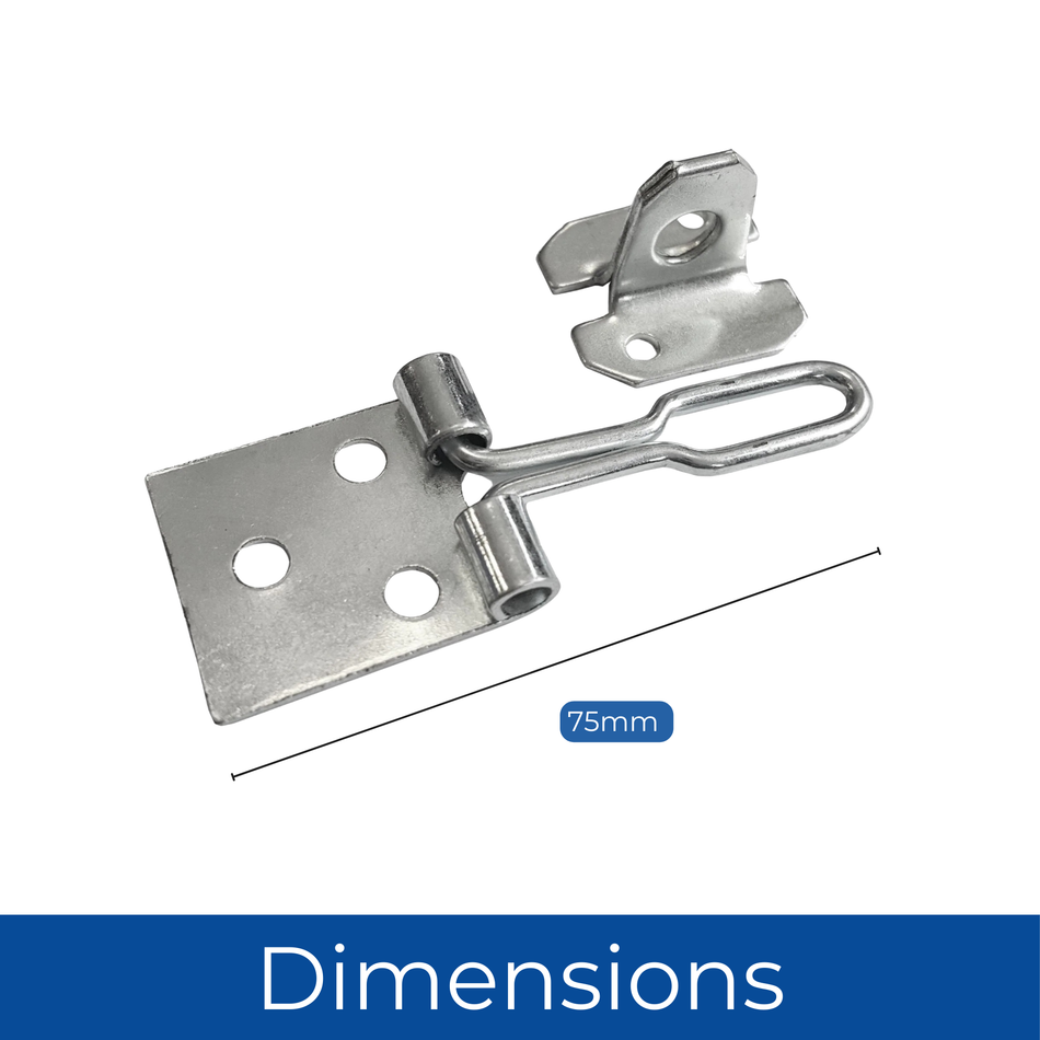 Wire Hasp & Staple 3 Inch (75mm) Shed Door & Hutch Lock - Zinc Plated