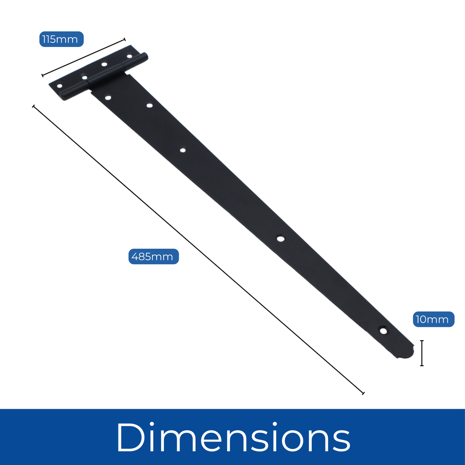 Tee Hinges 450mm Black Powder Coated Pair