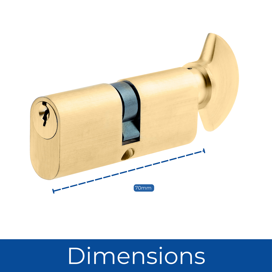 Thumbturn Euro Cylinder Lock 70mm Polished Brass Anti-Drill UPVC Door Lock
