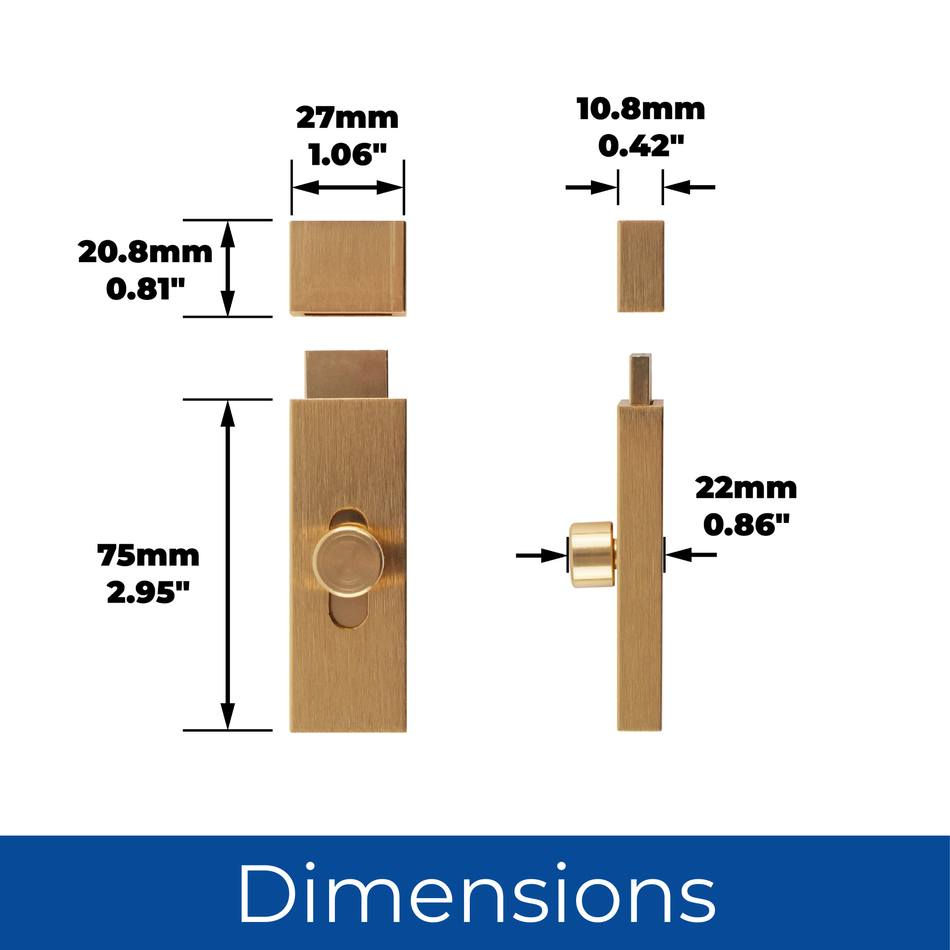 Modern Door Bolt 75mm Brushed Brass Slide Barrel Lock Latch Shed Toilet