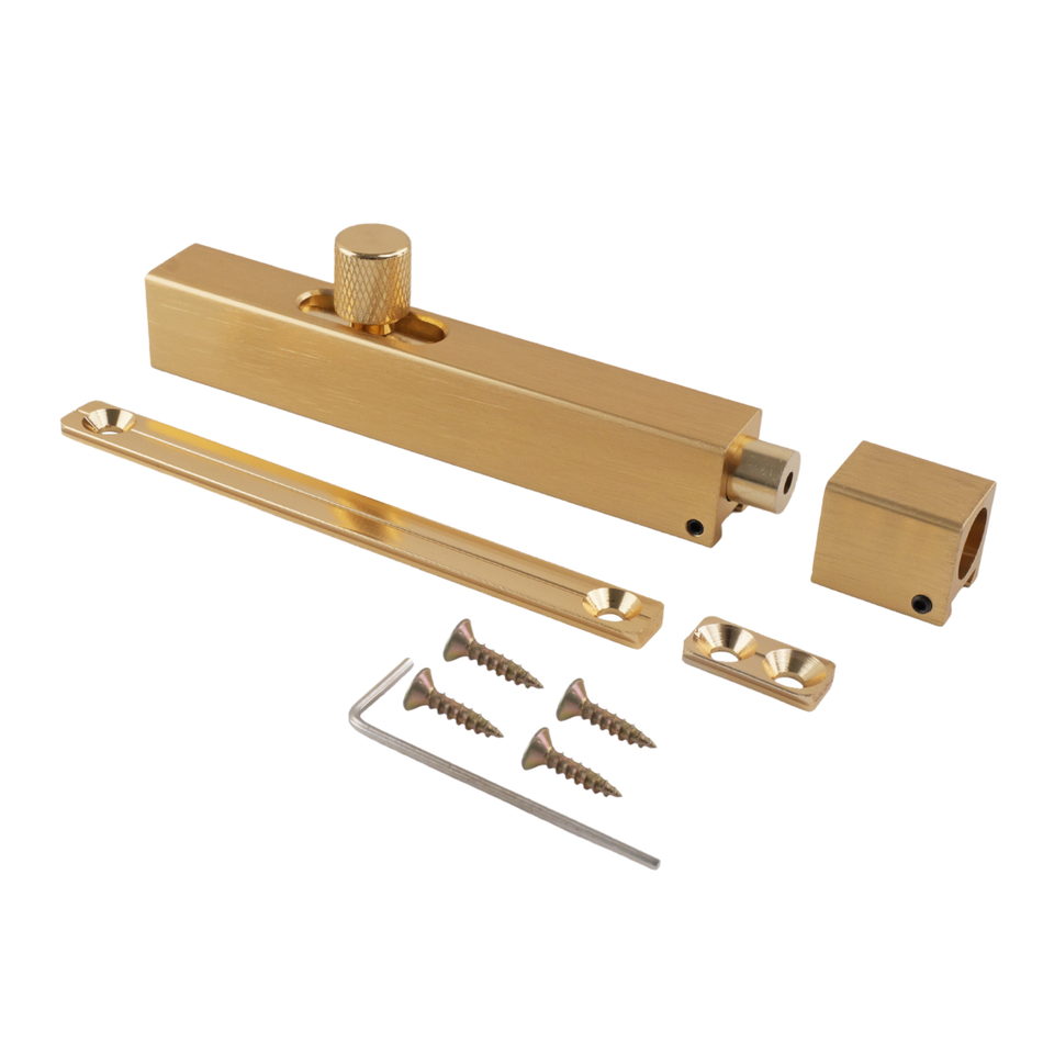 Modern Door Bolt 100mm Slide Barrel Lock Shed & Gate Door - Brushed Brass
