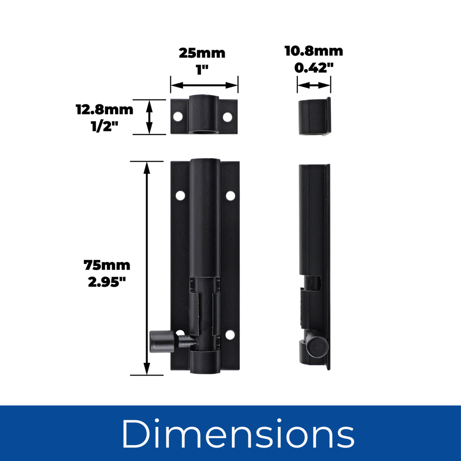 Convex Door Bolt 76mm 1 Pack - Black