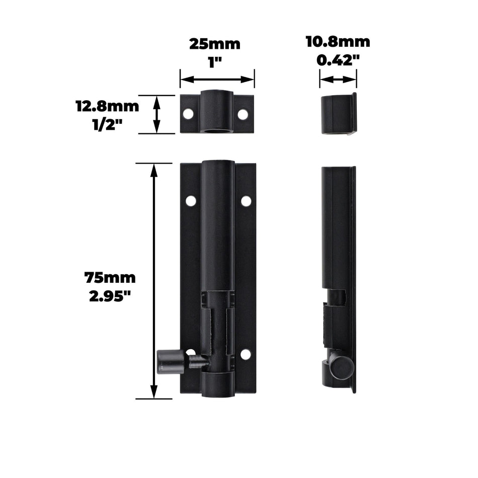 Convex Door Bolt 76mm 1 Pack - Black