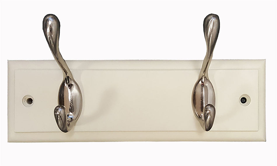 2 Double Hooks, 22.5cm Wall Mounted Coat Rack, Cream