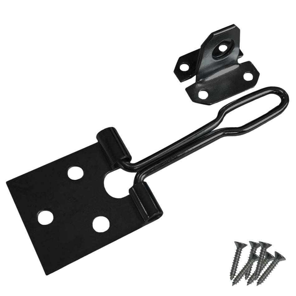 Wire Hasp & Staple 4 Inch (100mm) Shed Door & Hutch Lock - Black