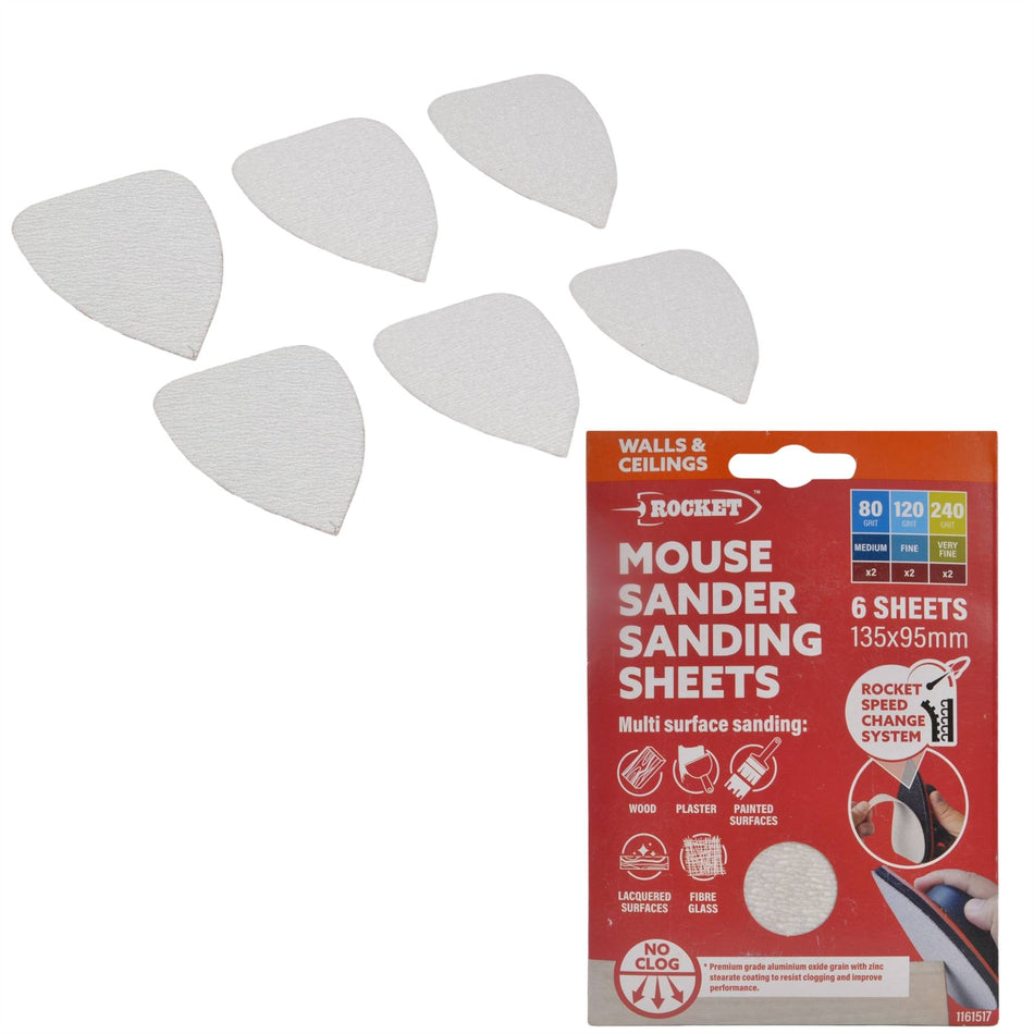Mouse Sanding Sheets 6 Pack 135mm x 95mm - Grit Pads for Wood, Paint, Metal