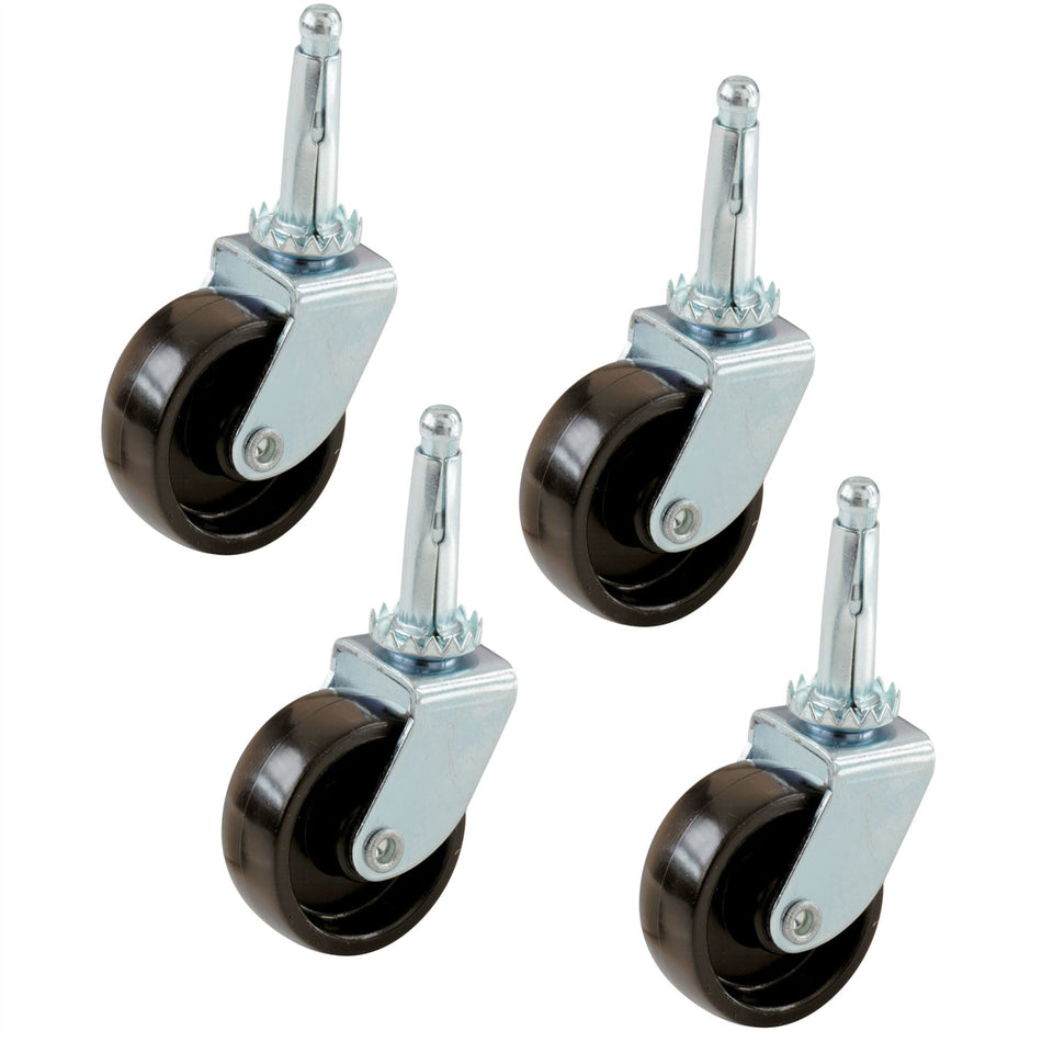 Swivel Castor Wheels 40mm Diameter, Black Plastic, Stem Fixing - 4 Pack