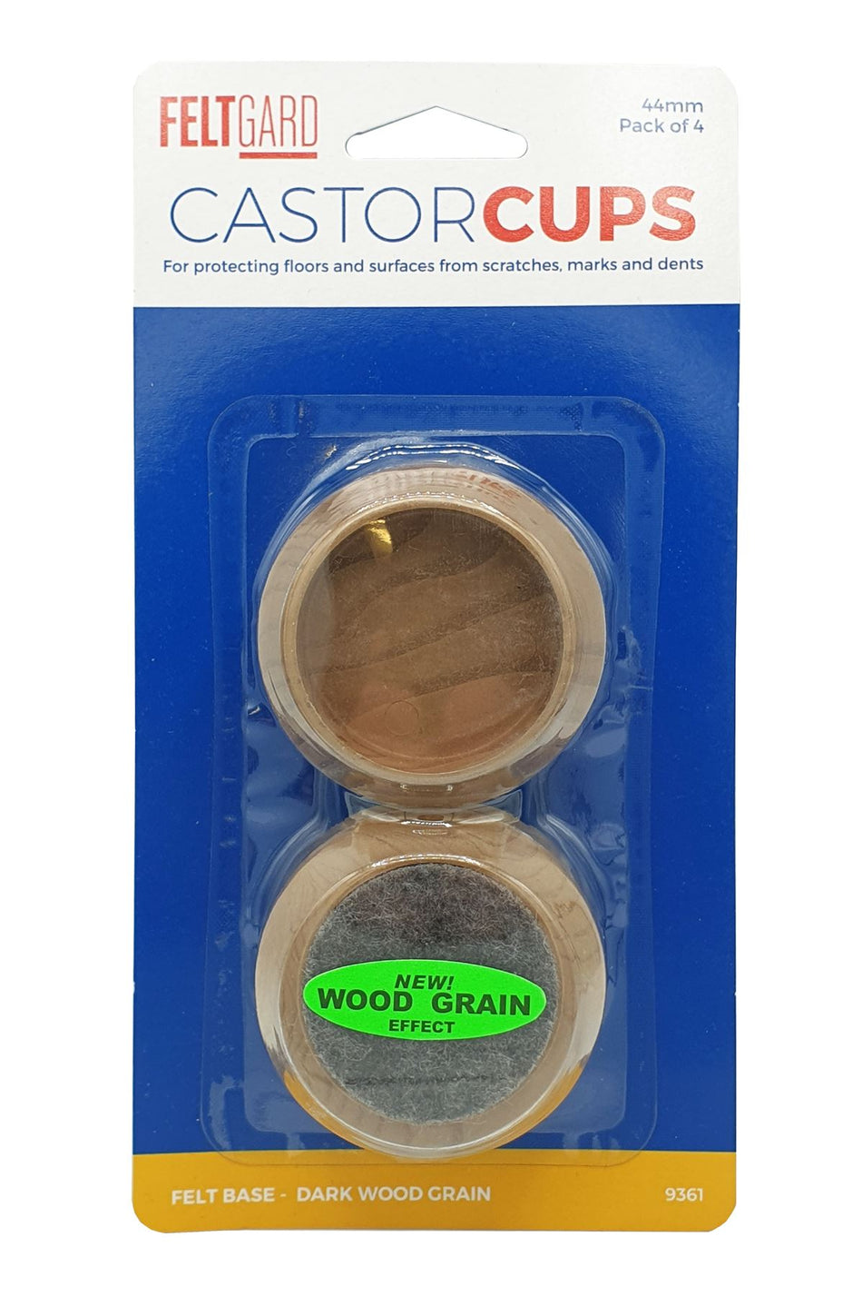 Furniture Castor Cups 44mm Felt Base Dark Wood Grain