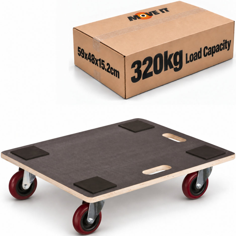 Dolly Trolley Heavy-Duty, 320kg Load, 59x49cm Flat Platform Cart