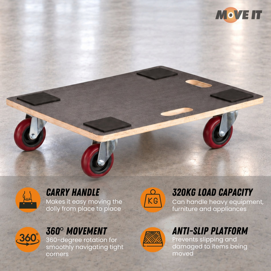 Dolly Trolley Heavy-Duty, 320kg Load, 59x49cm Flat Platform Cart