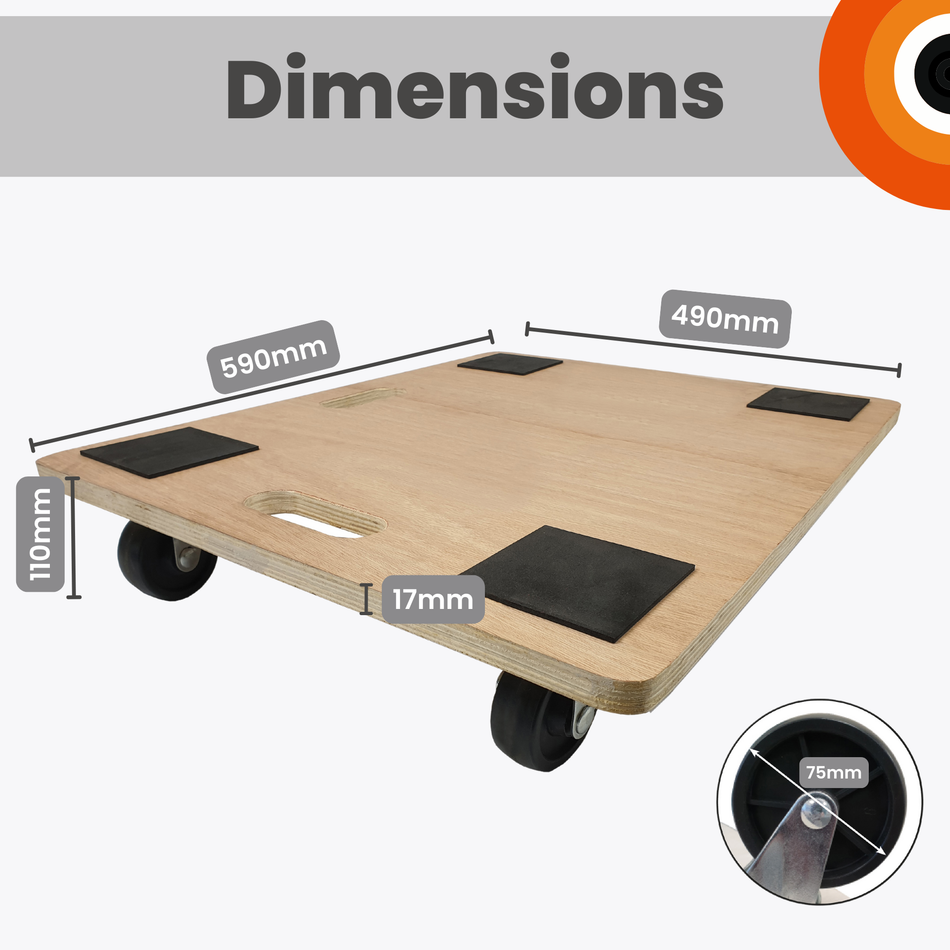 Large Platform Wooden Dolly With Grip Pads - Heavy-Duty Anti-Slip 180kg Load Capacity 59x49cm