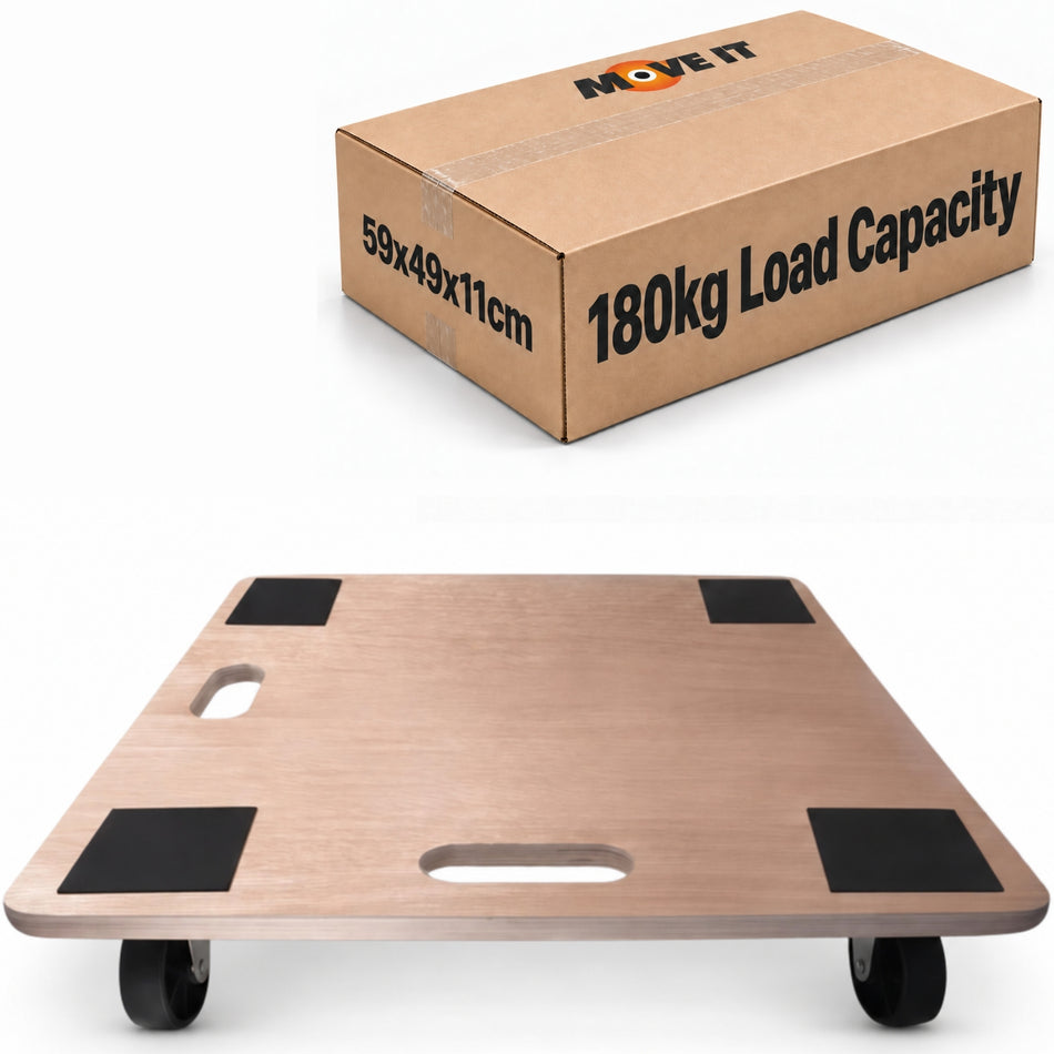 Large Platform Wooden Dolly With Grip Pads - Heavy-Duty Anti-Slip 180kg Load Capacity 59x49cm
