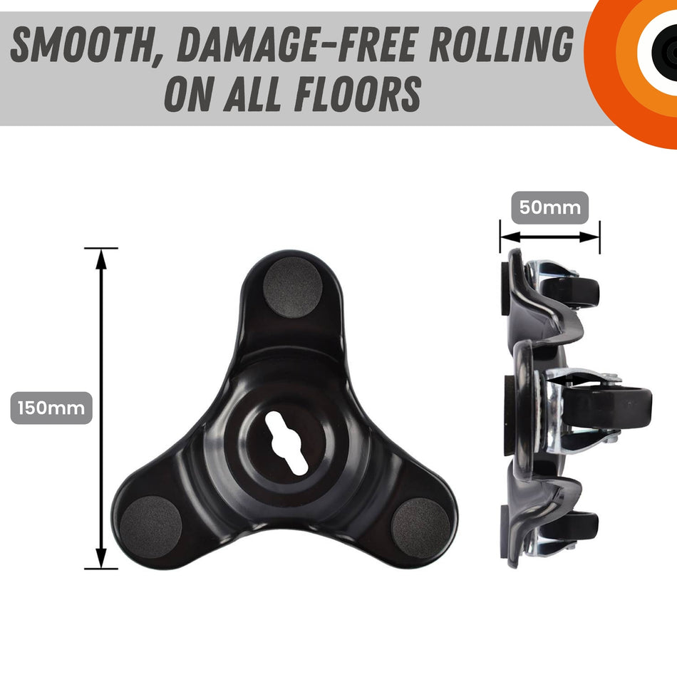 Tri Castor Dolly - 150x150mm, 90kg Load Capacity, Metal Frame