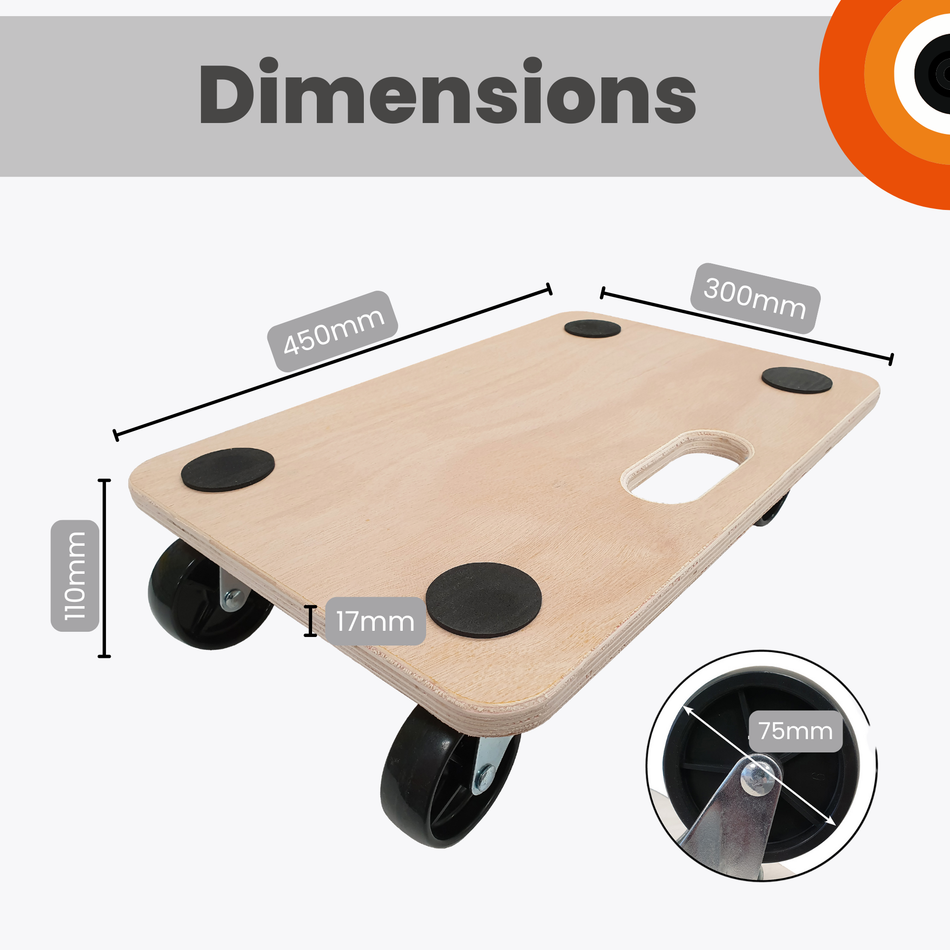 Medium Platform Wooden Dolly With Grip Pads - Heavy-Duty Anti-Slip 180kg Load Capacity 45x30cm