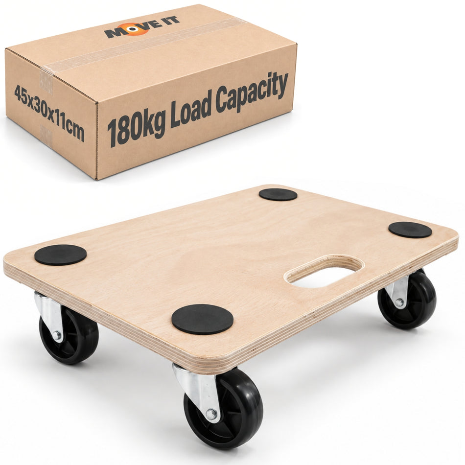 Medium Platform Wooden Dolly With Grip Pads - Heavy-Duty Anti-Slip 180kg Load Capacity 45x30cm