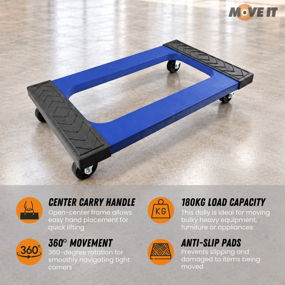 300kg Plastic Dolly Trolley Heavy Duty Platform Mover with Grip Pads