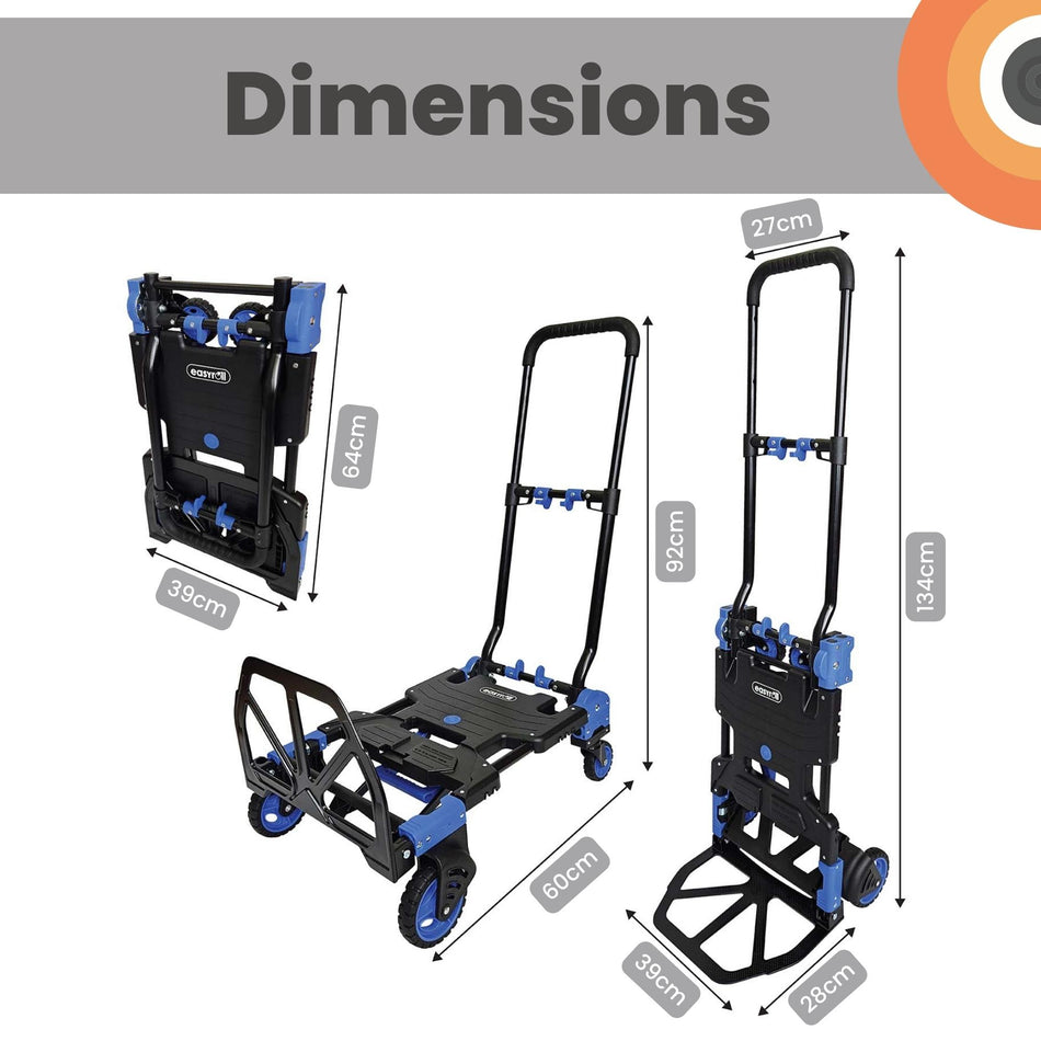 2-in-1 Sack Truck Folding Trolley 120kg Capacity, Black