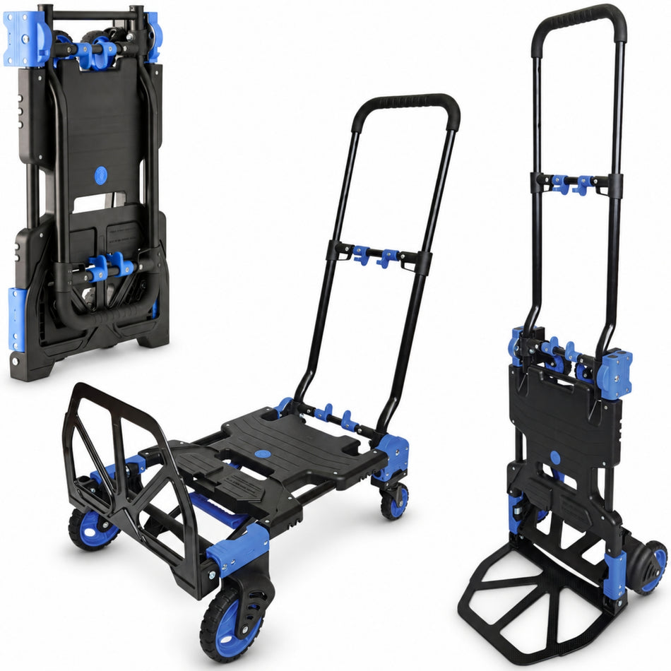 2-in-1 Sack Truck Folding Trolley 120kg Capacity, Black