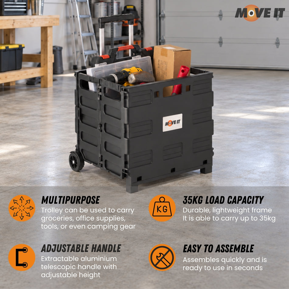 Folding Basket Trolley Cart - 35kg Capacity