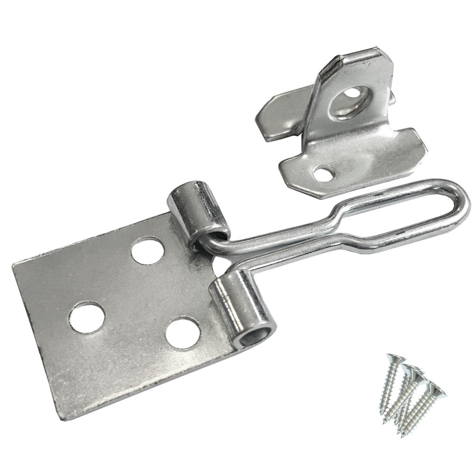 Wire Hasp & Staple 3 Inch (75mm) Shed Door & Hutch Lock - Zinc Plated