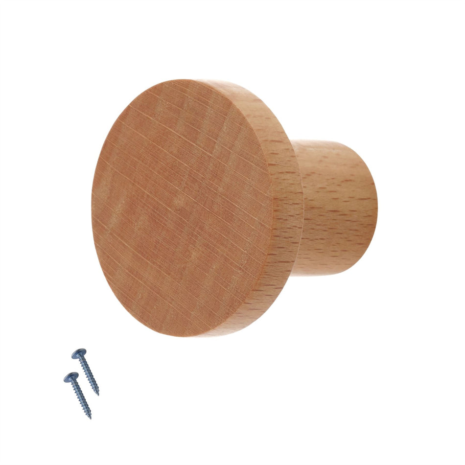 10 Pack Basic Round Wooden Knobs 33mm Beech Wood Cabinet & Drawer Knob Handles
