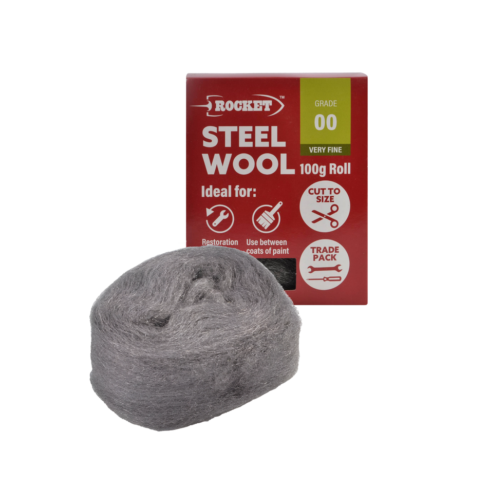 Very Fine Steel Wool Grade 00 for Cleaning Wood Metal Glass 100g Roll PK1