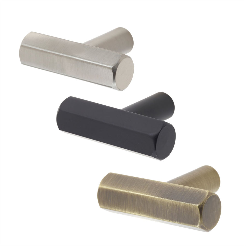 10 Pack Hexagonal Bar Metal Knobs 40mm - Contemporary Metal Handles