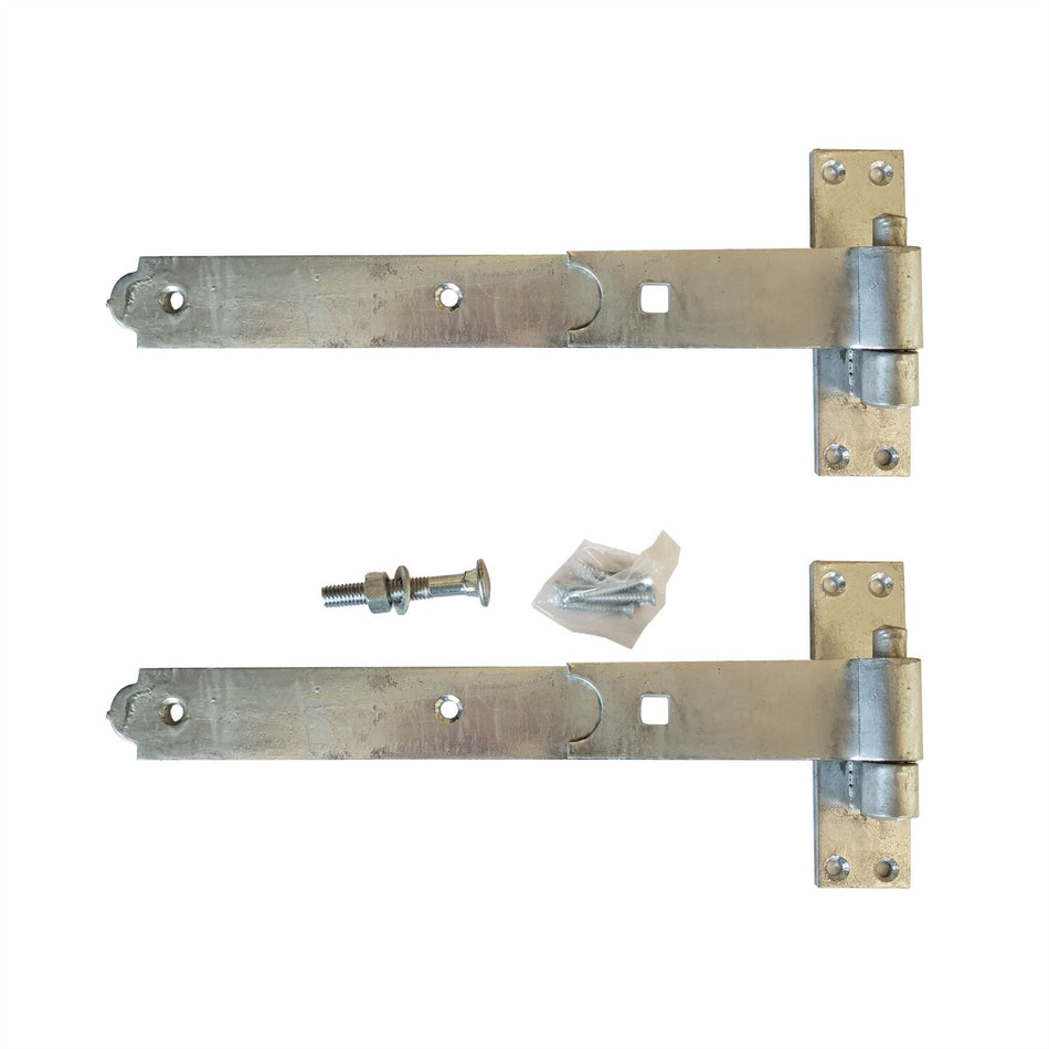 Heavy-Duty Cranked Hook & Band Gate Hinge, Galvanised - 300mm - Pair