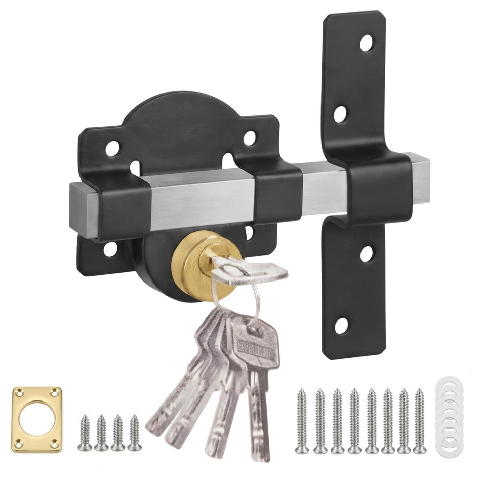 Double-Sided 70mm Long Throw Gate Lock with 5 Keys, Shed Door Lock