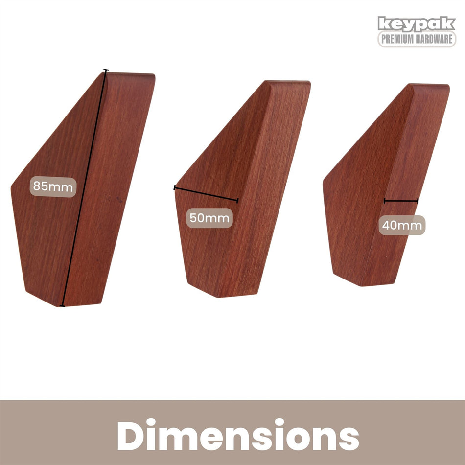 3 Pack Wall Mounted Coat Hooks - 50mm Beech Wood