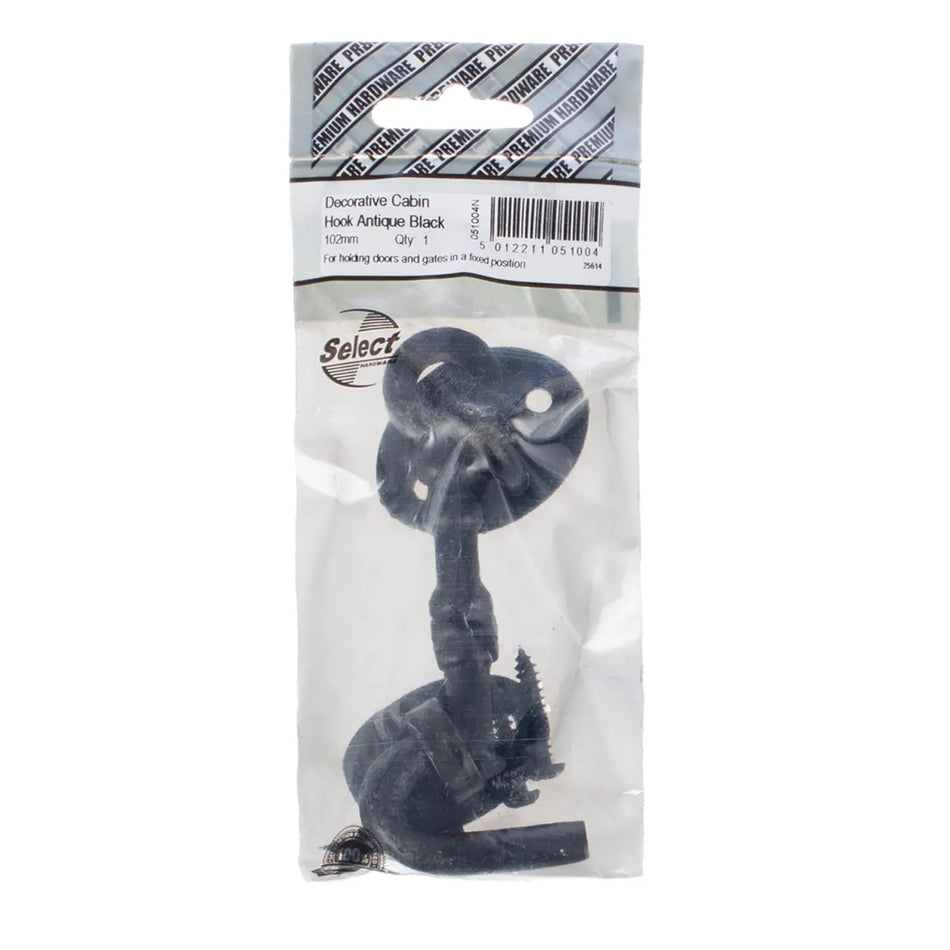 100mm Cabin Hook Latch, Antique Black Finish, for Gates, Doors, and Sheds, Durable