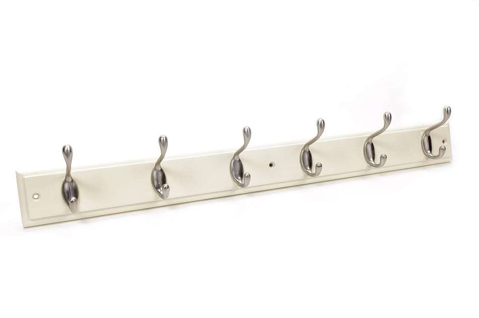 Coat Rack  -  Cream Block with 6 Nickel Style Hooks