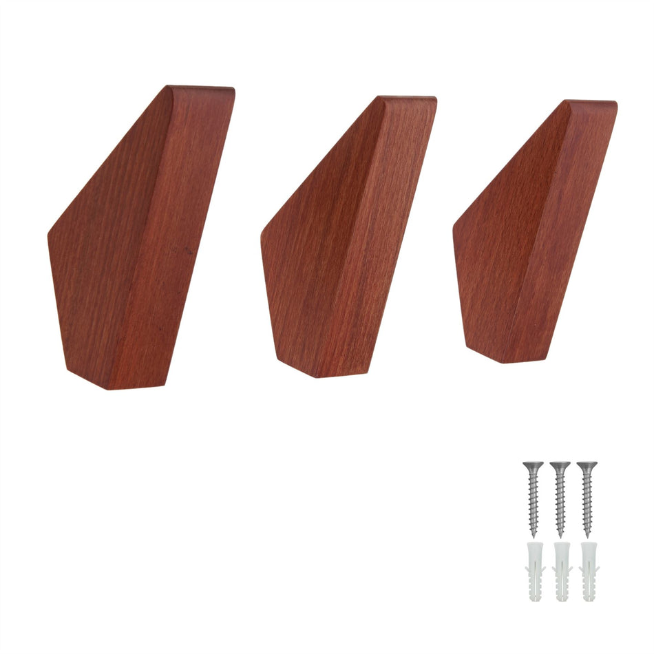 3 Pack Wall Mounted Coat Hooks - 50mm Beech Wood