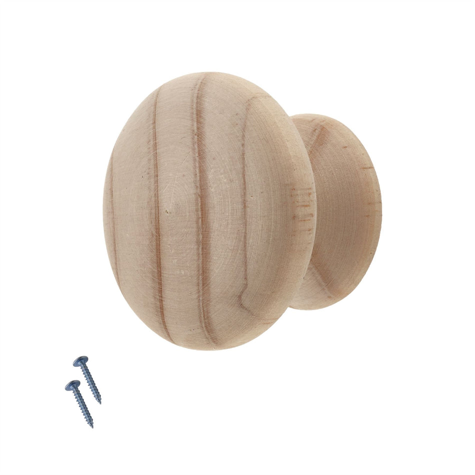 10 Pack Classic Wooden Knobs 40mm - Natural Wood Cabinet & Drawer Knob Handles