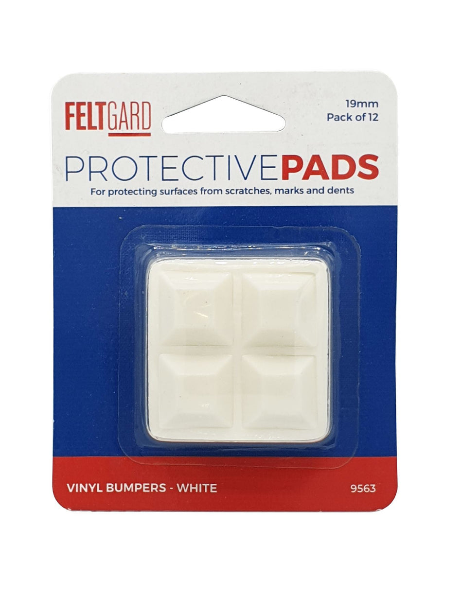 19mm White Square Adhesive Vinyl Bumper Pads – Pack of 12