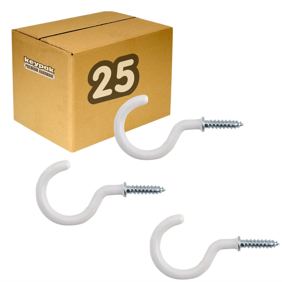 White Shouldered Metal Screw-In Cup Hooks 31mm - Pack of 25