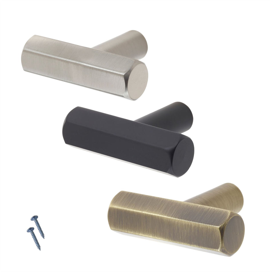 10 Pack Hexagonal Bar Metal Knobs 40mm - Contemporary Metal Handles