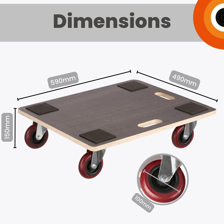Dolly Trolley Heavy-Duty, 320kg Load, 59x49cm Flat Platform Cart