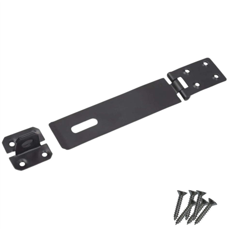 Safety Hasp & Staple 6 Inch (150mm) Gate, Shed & Cabinet Door Lock - Black