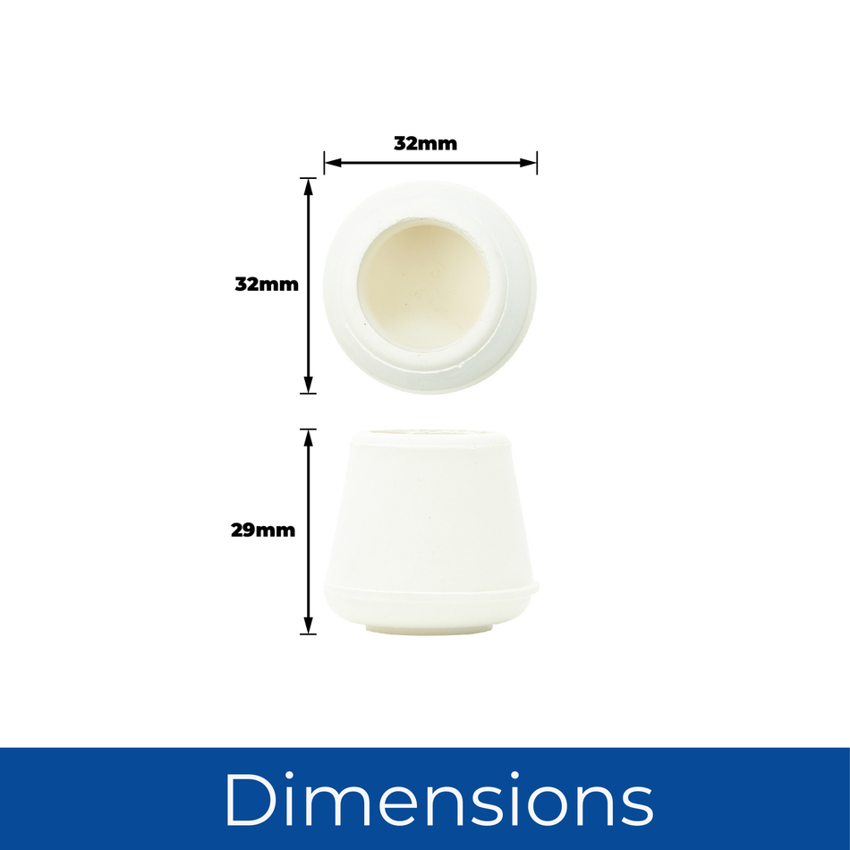 19mm Rubber Furniture Feet Tip Caps - White Floor Protectors, Pack of 4 Leg Tips
