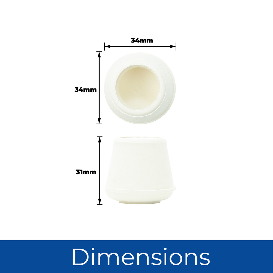 22mm Rubber Furniture Feet Tip Caps - White Floor Protectors, Pack of 4 Leg Tips