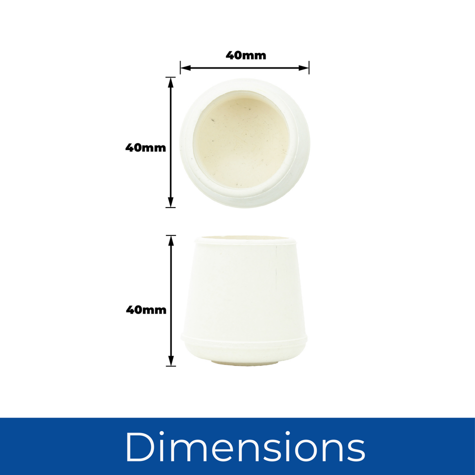 28mm Rubber Furniture Feet Tip Caps - White Floor Protectors, Pack of 4 Leg Tips