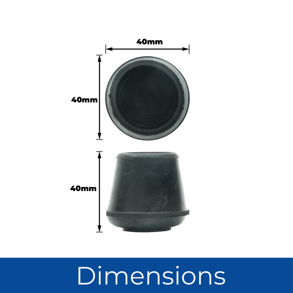28mm Rubber Furniture Feet Tip Caps - Black Floor Protectors, Pack of 4 Leg Tips
