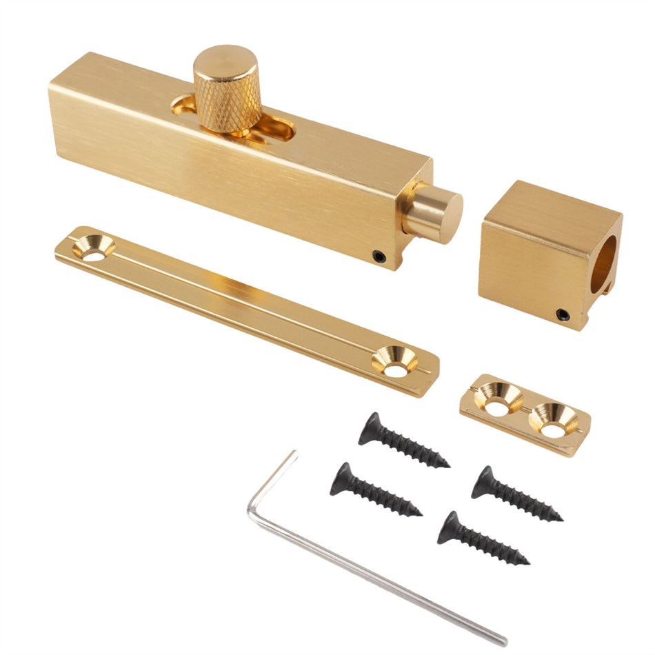 Modern Door Bolt 75mm Slide Barrel Lock Shed & Gate Door - Brushed Brass