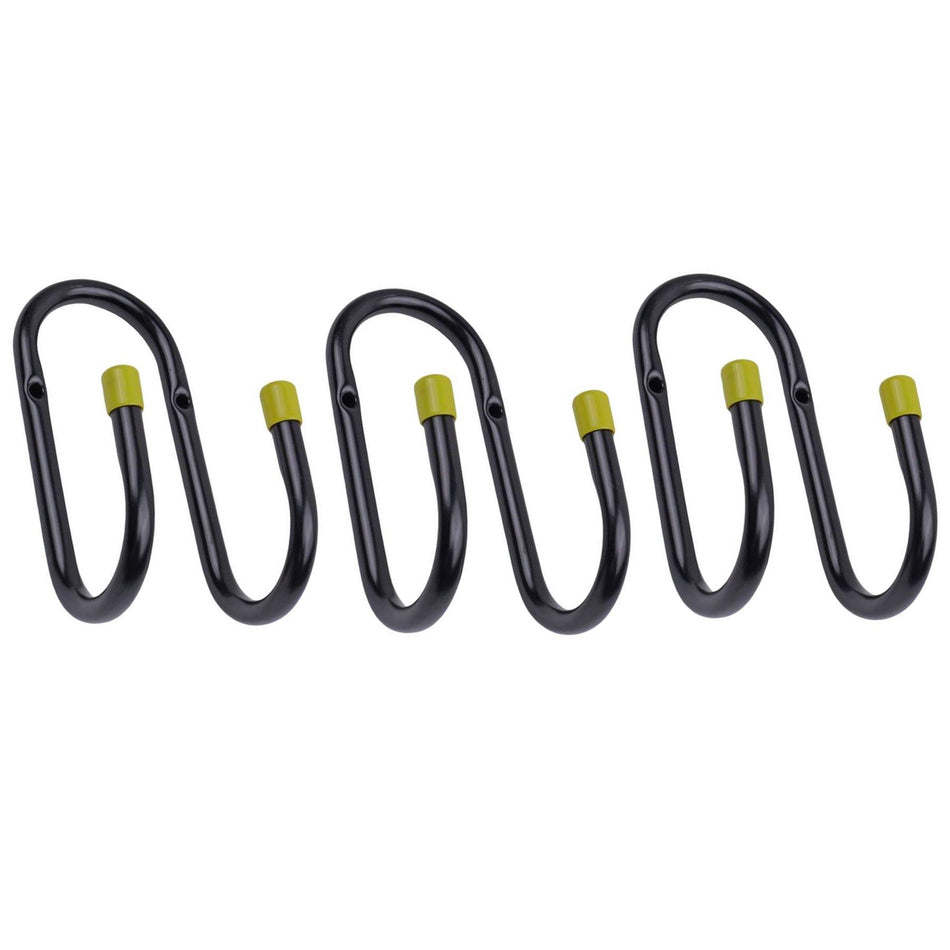 Heavy Duty Metal Utility Double Wall Hooks 7cm Black Yellow End Caps Pack 3