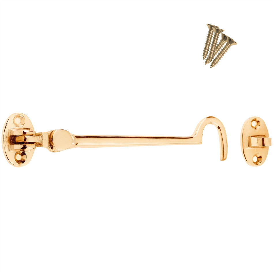 Cabin Hook Eye Latch 6 Inch (150mm) Gate & Door Lock - Polished Brass
